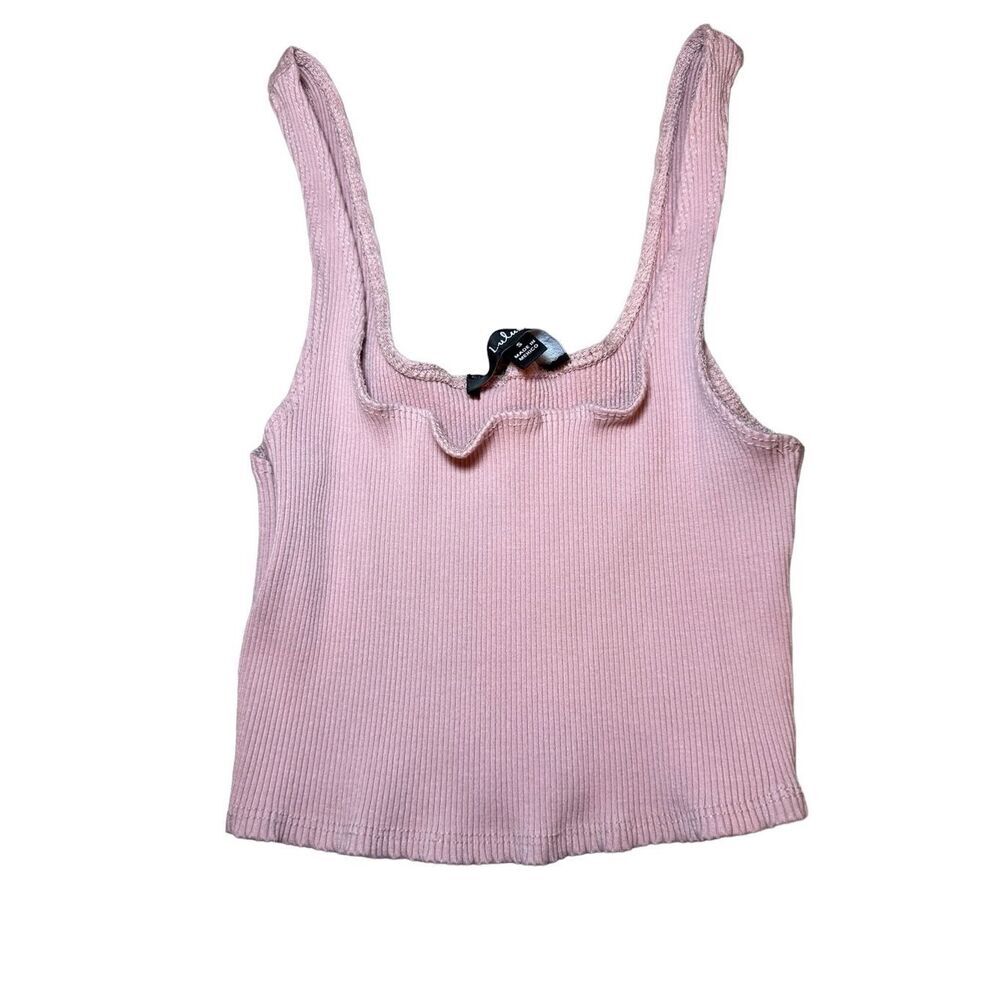 Lulu’s Pink Ribbed Crop‎ Tank Top Sz S